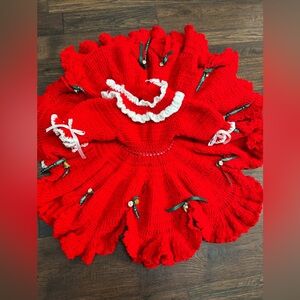 Handmade Red Crochet Baby Dress with White Trim